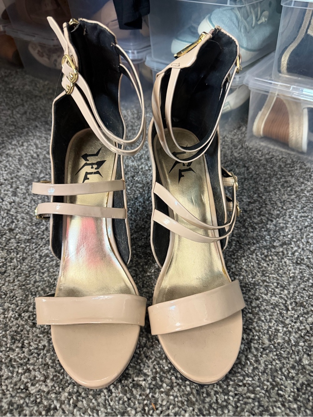 Nude Patent Strappy High Heel Sandals - Women